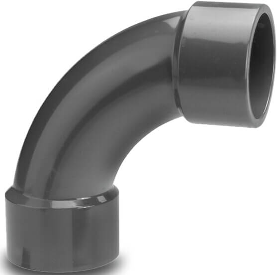 VDL Bogen 90° PVC-U 25 mm Klebemuffe 16bar Grau